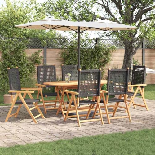 WSJHUHK Garten-Esszimmer-Set, 7-teilig, schwarz, massives Akazienholz und Polyrattan, Möbel, Outdoor-Möbel, Gartenmöbel-Sets von WSJHUHK