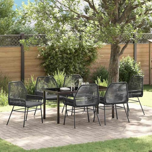 WSJHUHK Garten-Esszimmer-Set, 7-teilig, schwarzes Poly-Rattan-Möbel, Outdoor-Möbel, Gartenmöbel-Sets von WSJHUHK