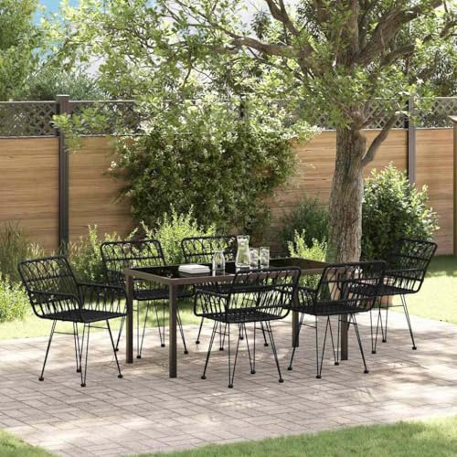 WSJHUHK Garten-Esszimmer-Set, 7-teilig, schwarzes Polyrattan-Möbel, Outdoor-Möbel, Gartenmöbel-Sets von WSJHUHK