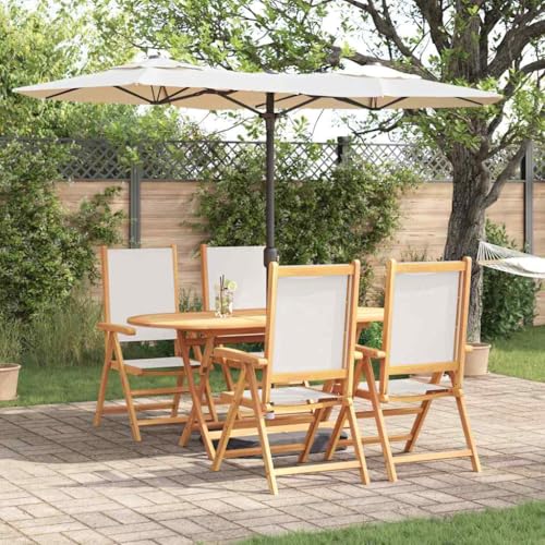 WSJHUHK Garten-Esszimmer-Set, zusammenklappbar, cremeweiß, massives Akazienholz, Möbel, Outdoor-Möbel, Gartenmöbel-Set, 5-teilig von WSJHUHK