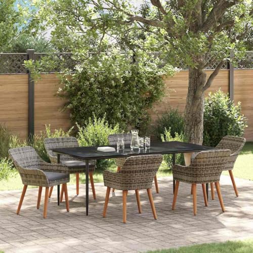 WSJHUHK Garten-Esszimmer-Set mit Kissen, 7-teilig, Poly-Rattan-Möbel, Gartenmöbel, Gartenmöbel-Sets von WSJHUHK