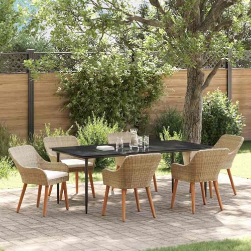 WSJHUHK Garten-Esszimmer-Set mit Kissen, 7-teilig, Poly-Rattan-Möbel, Gartenmöbel, Gartenmöbel-Sets von WSJHUHK