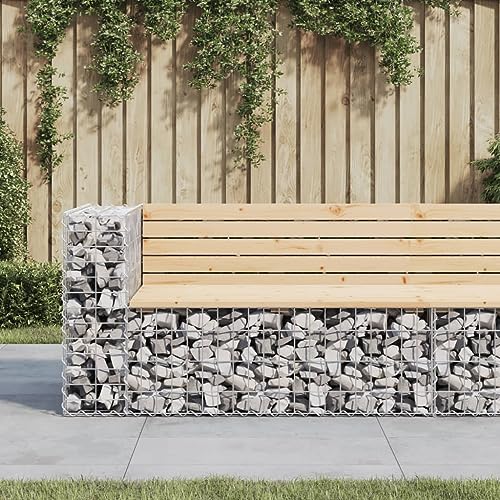 WSJHUHK Gartenbank Gabion Design 122x71x65,5 cm Massivholz Kiefer von WSJHUHK