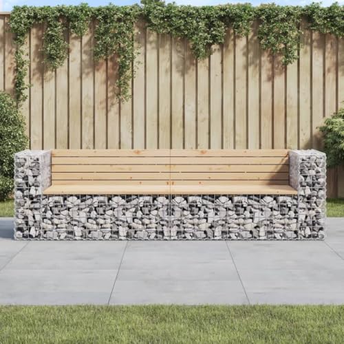 WSJHUHK Gartenbank Gabion Design 244x71x65,5cm Kiefer Massivholz von WSJHUHK