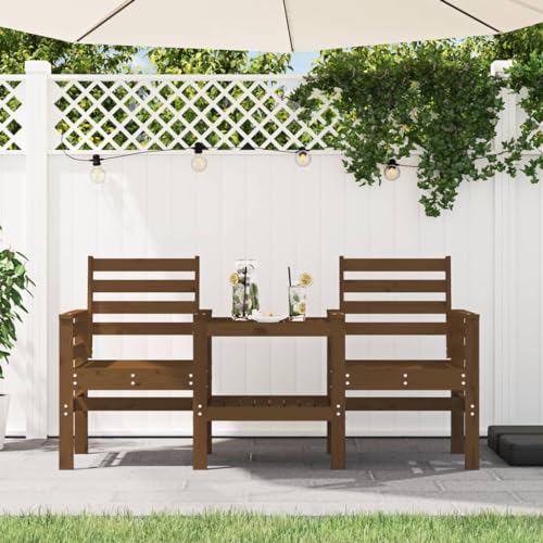 WSJHUHK Gartenbank mit Tisch 2-Sitzer Honigbraun Massivholz Kiefer von WSJHUHK