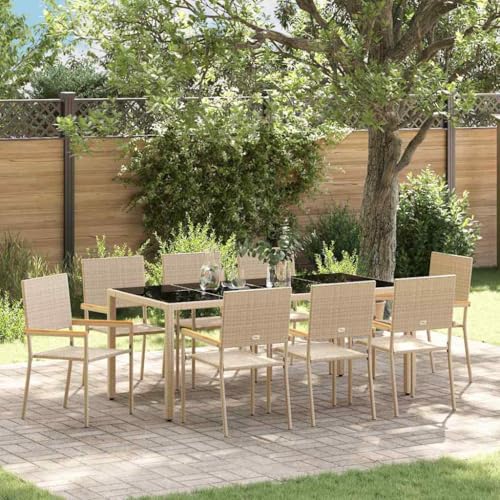 WSJHUHK Gartenmöbel-Set, 9-teilig, Beige, 190 x 90 x 75 cm, Poly-Rattan-Möbel, Outdoor-Möbel, Sitzgelegenheiten, Outdoor-Stühle von WSJHUHK