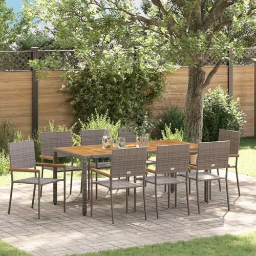 WSJHUHK Gartenmöbel-Set, 9-teilig, grau, 190 x 90 x 75 cm, Poly-Rattan-Möbel, Outdoor-Möbel, Sitzgelegenheiten, Outdoor-Stühle von WSJHUHK