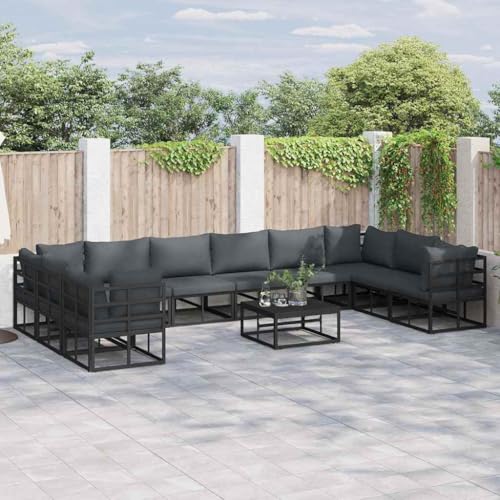 WSJHUHK Gartensofa-Set mit Kissen, 11-teilig, schwarz, Aluminium-Möbel, Outdoor-Möbel, Gartenmöbel-Sets von WSJHUHK