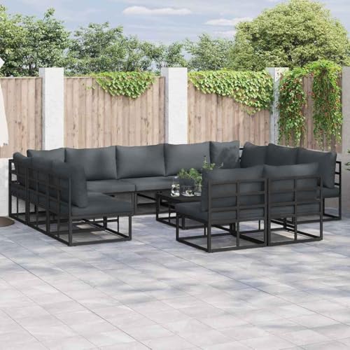 WSJHUHK Gartensofa-Set mit Kissen, 11-teilig, schwarz, Aluminium-Möbel, Outdoor-Möbel, Gartenmöbel-Sets von WSJHUHK