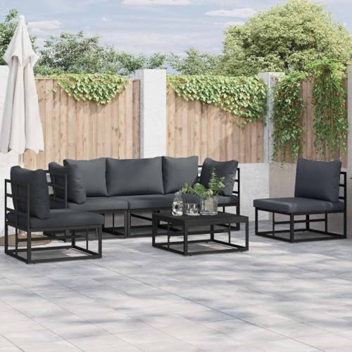 WSJHUHK Gartensofa-Set mit Kissen, 6-teilig, schwarz, Aluminium-Möbel, Outdoor-Möbel, Gartenmöbel-Sets von WSJHUHK