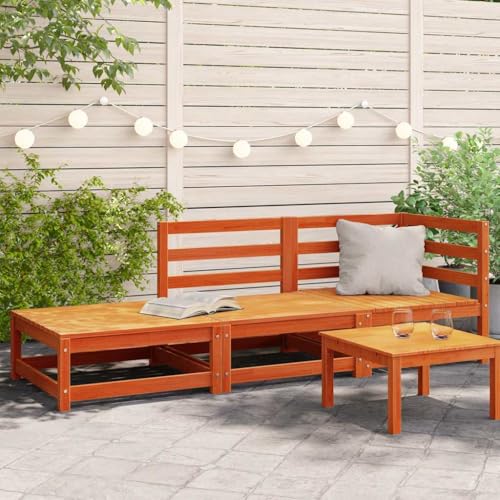 WSJHUHK Gartensofa mit Fußhocker 2-Sitzer Wachs braun Massivholz Kiefer von WSJHUHK