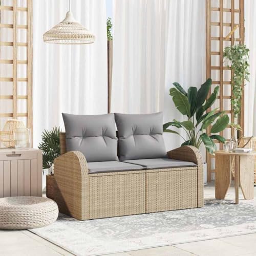 WSJHUHK Gartensofa mit Kissen, Beige, 124 x 62 x 69 cm, Poly-Rattan-Möbel, Outdoor-Möbel, Sitzgelegenheiten, Outdoor-Sofas von WSJHUHK