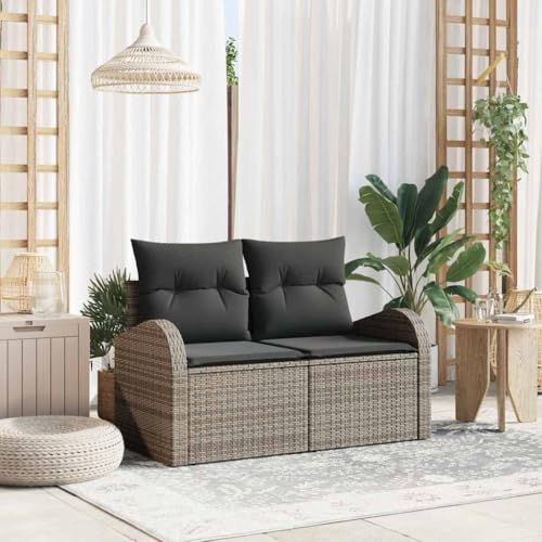 WSJHUHK Gartensofa mit Kissen, grau, 124 x 62 x 69 cm, Poly-Rattan-Möbel, Outdoor-Möbel, Sitzgelegenheiten, Outdoor-Sofas von WSJHUHK