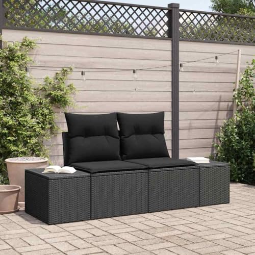WSJHUHK Gartensofa mit Kissen, schwarz, 123 x 62 x 69 cm, Poly-Rattan-Möbel, Outdoor-Möbel, Sitzgelegenheiten, Outdoor-Sofas von WSJHUHK