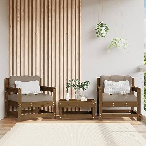 WSJHUHK Gartenstühle mit Kissen 2 Stück Honigbraun Massivholz Kiefer von WSJHUHK