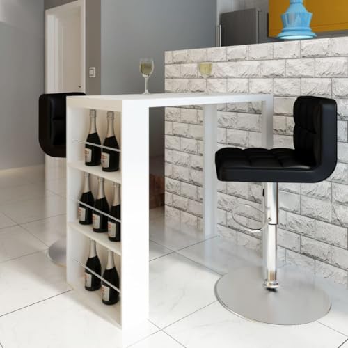 WSJHUHK Heimtische, Küchen- und Esszimmertische, Bartisch aus MDF mit Weinregal, Hochglanz-Weiß von WSJHUHK
