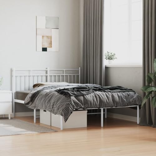 WSJHUHK Home-Beds & Accessories,Beds & Bed Frames,Metal Bed Frame without Mattress with Headboard White 140x190cm von WSJHUHK
