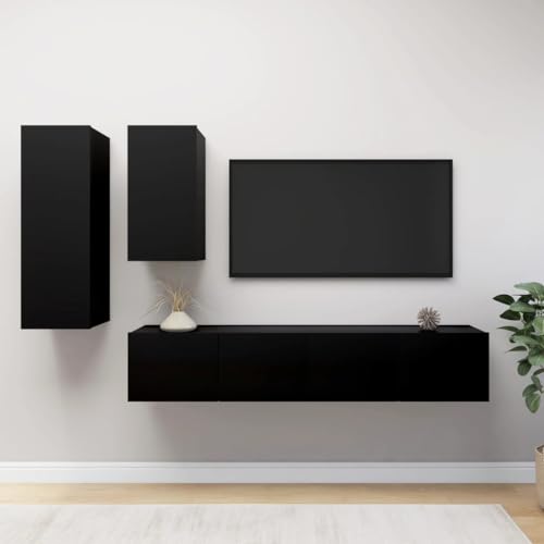 WSJHUHK Home-Entertainment Center & TV-Ständer, 4-teiliges TV-Schrank-Set, schwarzes Holzwerkstoff WSJHUHK Home-Entertainment Center & TV-Ständer, 4-teiliges TV-Schrank-Set, schwarzes Holzwerkstoff von WSJHUHK
