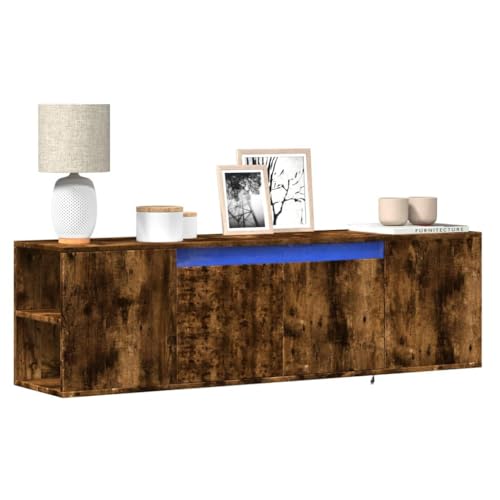 WSJHUHK Home-Entertainment Center & TV-Ständer, TV-Wandschrank mit LED-Lichtern, Raucheiche, 135 x 31 x 39,5 cm von WSJHUHK
