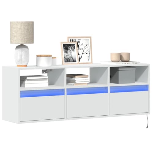 WSJHUHK Home-Entertainment Center & TV-Ständer, TV-Wandschrank mit LED-Lichtern, Weiß, 130 x 31 x 45 cm von WSJHUHK