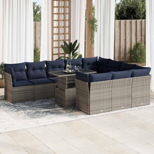 WSJHUHK Home-Outdoor Gartenmöbel-Set, 11-teiliges Gartensofa-Set mit Kissen, Polyrattan-Akazie, Grau von WSJHUHK