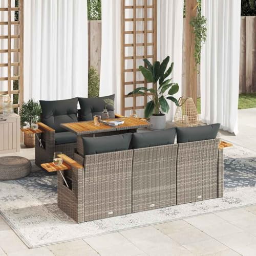 WSJHUHK Home-Outdoor Gartenmöbel-Set, 6-teiliges Gartensofa-Set mit Kissen, Polyrattan-Akazie, Grau von WSJHUHK