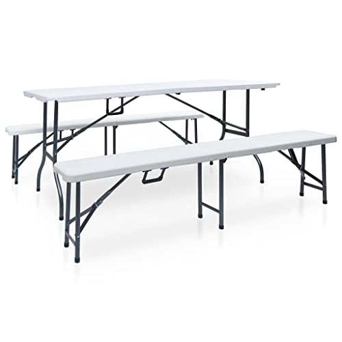 WSJHUHK Home-Outdoor Home-Outdoor Möbel Sets Klapptisch Gartentisch mit 2 Bänken 180 cm Stahl und HDPE Weiß WSJHUHK Home-Outdoor Home-Outdoor Möbel Sets Klapptisch Gartentisch mit 2 Bänken 180 cm Stahl und HDPE Weiß von WSJHUHK