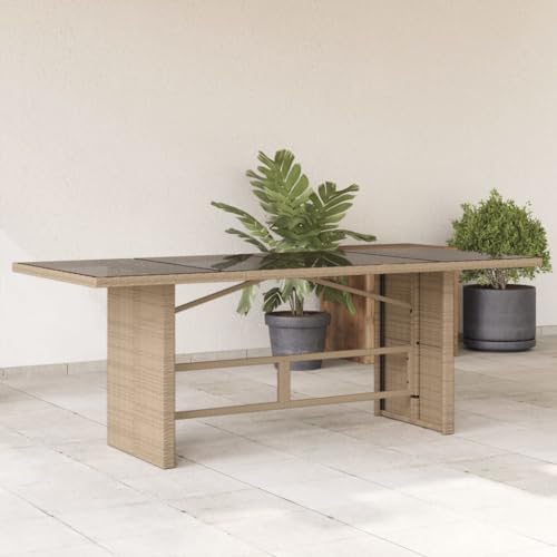 WSJHUHK Home-Outdoor Home-Outdoor Tische Gartentisch mit Glasplatte Beige 190x80x75cm Polyrattan von WSJHUHK