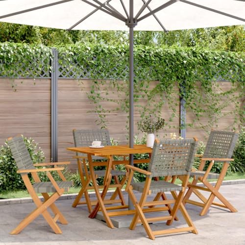 WSJHUHK Klappbare Gartenstühle 4 Stück grau Poly Rattan und Massivholz von WSJHUHK