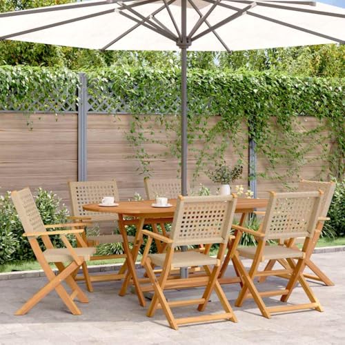WSJHUHK Klappbare Gartenstühle 6 Stück Beige Poly Rattan und Massivholz von WSJHUHK