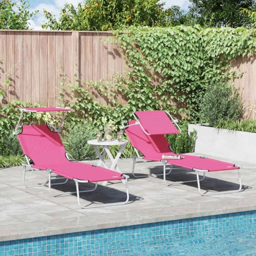 WSJHUHK Klappbare Sonnenliegen, 2 Stück, mit Baldachin, Rosa, 600D Oxford-Gewebe, Möbel, Outdoor-Möbel, Sitzgelegenheiten, Sonnenliegen von WSJHUHK