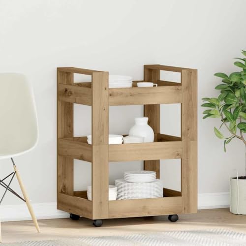 WSJHUHK Küchenwagen Artisan Eiche, 60 x 45 x 80 cm, Holz-Möbel, Rollwagen, Küchen- und Esszimmerwagen von WSJHUHK