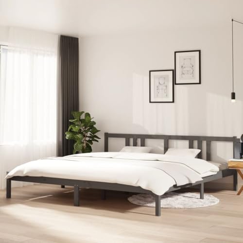 WSJHUHK Möbel, Betten & Accessoires, Betten & Bettrahmen, Bettgestell ohne Matratze, Grau, Massivholz, 200x200 cm von WSJHUHK