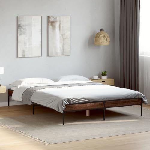 WSJHUHK Möbel, Betten & Accessoires, Betten & Bettrahmen, Bettgestell ohne Matratze, braune Eiche, 135 x 190 cm, Doppelbett von WSJHUHK