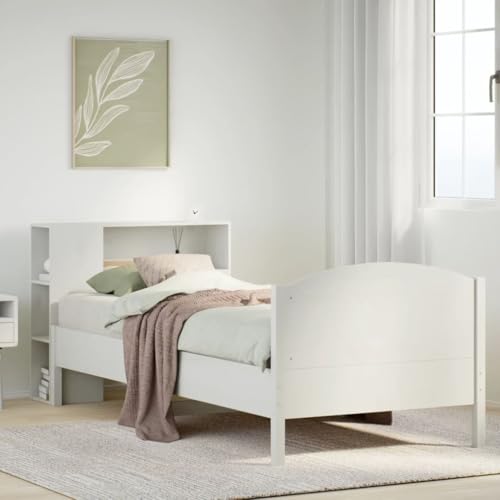 WSJHUHK Möbel, Betten und Accessoires, Betten und Bettrahmen, Bücherregal, Bett ohne Matratze, Weiß, 90 x 190 cm, Einzelbett, Massivholz, Kiefer von WSJHUHK