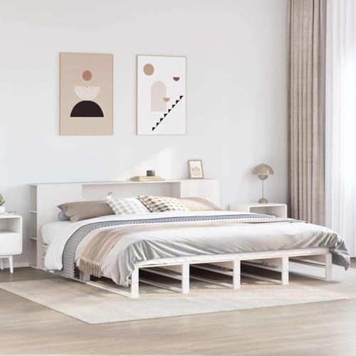 WSJHUHK Möbel, Betten & Accessoires, Betten & Bettrahmen, Bücherregal Bett ohne Matratze, Weiß, 200x200 cm, Massivholz von WSJHUHK