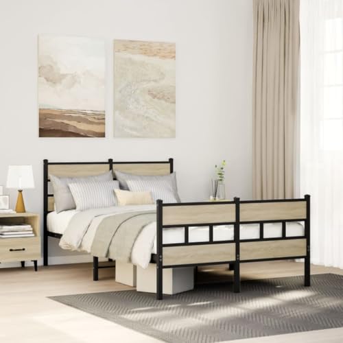 WSJHUHK Möbel, Betten & Accessoires, Betten & Bettrahmen, Metallbettrahmen ohne Matratze, Sonoma-Eiche, 120 x 190 cm, kleines Doppelbett von WSJHUHK