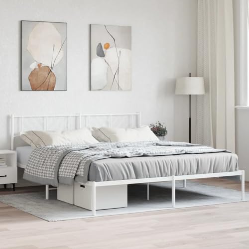 WSJHUHK Möbel, Betten & Zubehör, Betten & Bettrahmen, Metallbettrahmen ohne Matratze mit Kopfteil, Weiß, 180 x 200 cm von WSJHUHK