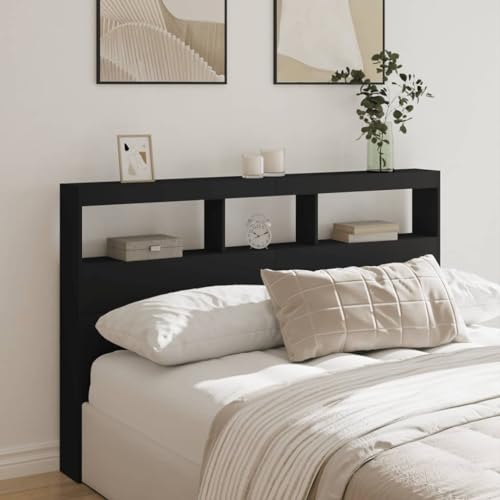 WSJHUHK Möbel, Betten & Zubehör, Kopfteile & Fußteile, Kopfteil Schrank mit LED, schwarz, 160 x 17 x 102 cm von WSJHUHK