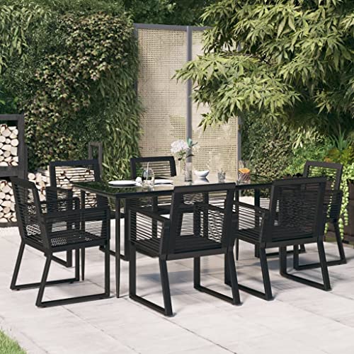 WSJHUHK Möbel, Gartenmöbel, Gartenmöbel-Set, 7-teilig, schwarzes PVC-Rattan von WSJHUHK
