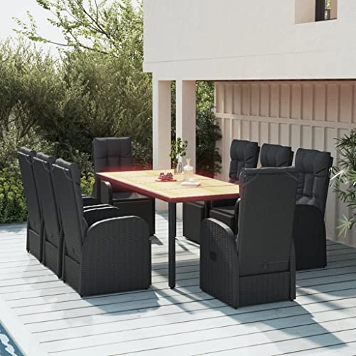 WSJHUHK Möbel, Gartenmöbel, Gartenmöbel-Set, 9-teilig, schwarzes Poly-Rattan und Akazienholz von WSJHUHK