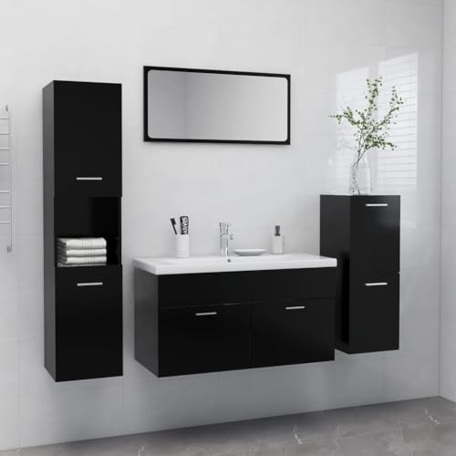 WSJHUHK Möbel, Möbelsets, Badezimmermöbel-Set, Badezimmermöbel-Set, schwarzes Holzwerkstoff von WSJHUHK