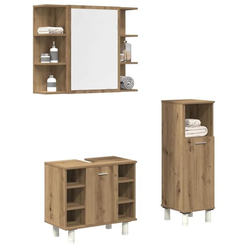 WSJHUHK Möbel, Möbelsets, Badezimmermöbel-Sets, 3-teiliges Badezimmermöbel-Set, Kunsthandwerk, Eichenholz von WSJHUHK