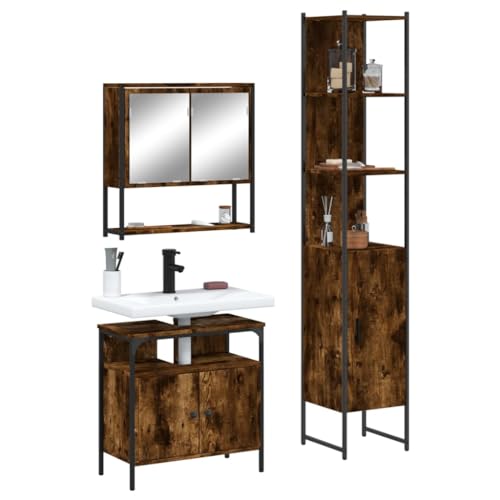 WSJHUHK Möbel, Möbelsets, Badezimmermöbel-Sets, 3-teiliges Badezimmermöbel-Set, Raucheiche, Holzwerkstoff von WSJHUHK