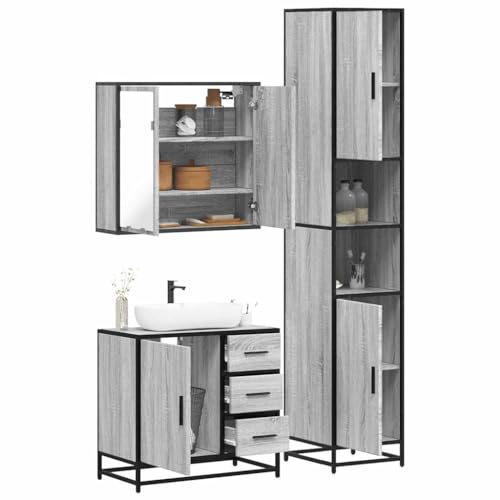WSJHUHK Möbel, Möbelsets, Badezimmermöbel-Sets, 3-teiliges Badezimmermöbel-Set, graues Sonoma-Holzwerkstoff von WSJHUHK