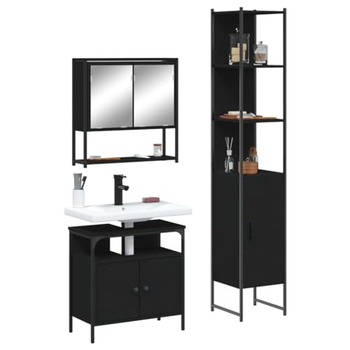 WSJHUHK Möbel, Möbelsets, Badezimmermöbel-Sets, 3-teiliges Badezimmermöbel-Set, schwarzes Holzwerkstoff von WSJHUHK