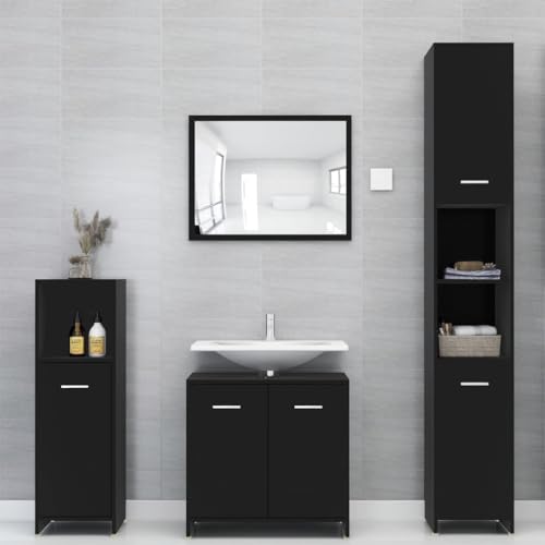 WSJHUHK Möbel, Möbelsets, Badezimmermöbel-Sets, 4-teiliges Badezimmermöbel-Set, schwarzes Holzwerkstoff von WSJHUHK