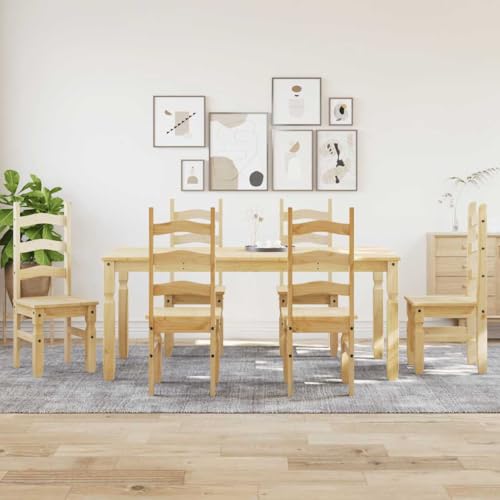 WSJHUHK Möbel, Möbelsets, Küchen- und Esszimmermöbel-Sets, 7-teiliges Esszimmer-Set, Panama, Massivholz, Kiefer von WSJHUHK