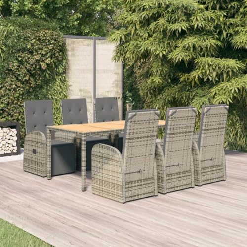 WSJHUHK Möbel, Outdoor-Möbel, Gartenmöbel-Set, 7-teiliges Garten-Esszimmer-Set, Poly-Rattan und Massivholz, Akazie von WSJHUHK
