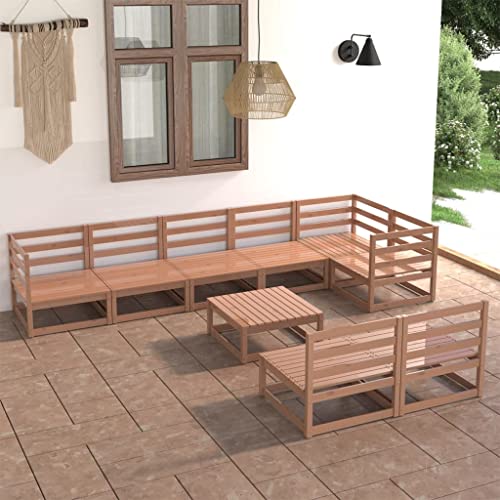 WSJHUHK Möbel, Outdoor-Möbel, Gartenmöbel-Set, 9-teilig, Honigbraun, massives Kiefernholz von WSJHUHK